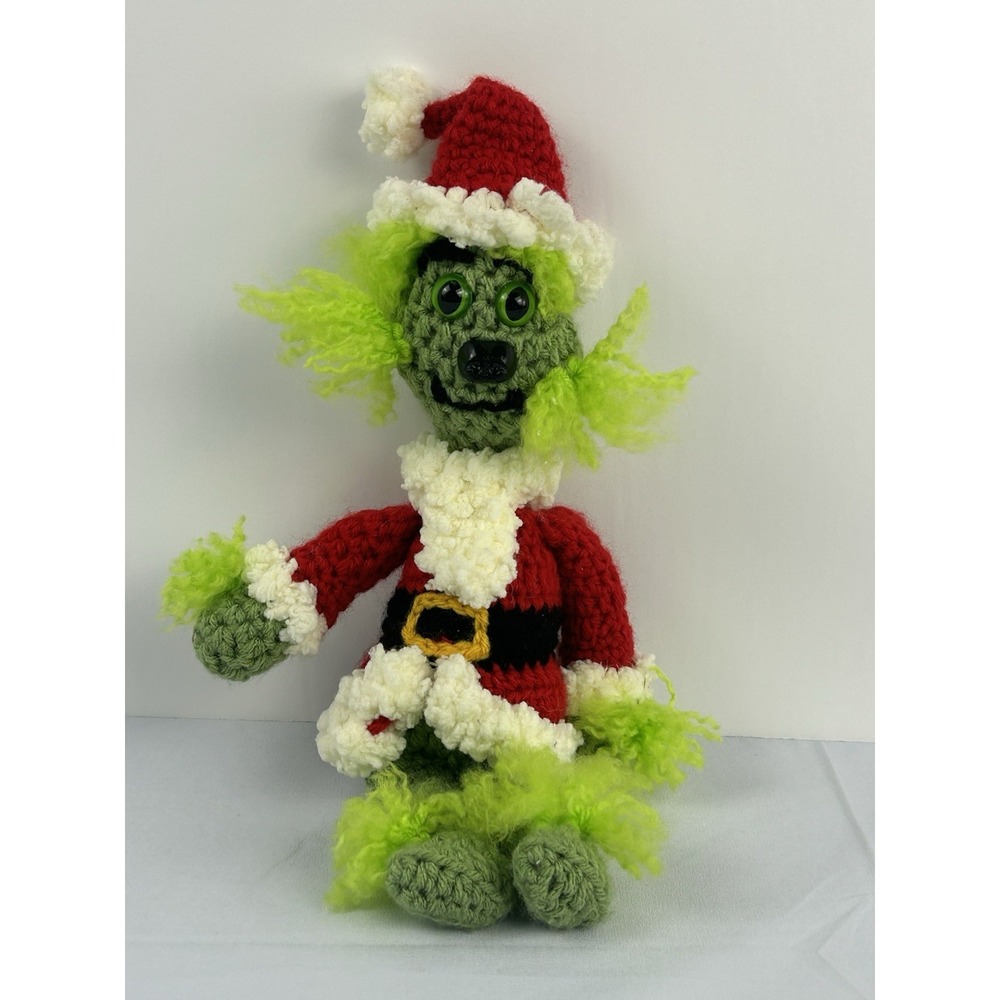 Vintage Style Grinch Crochet Plush‎ Doll Christmas Santa Outfit Handmade